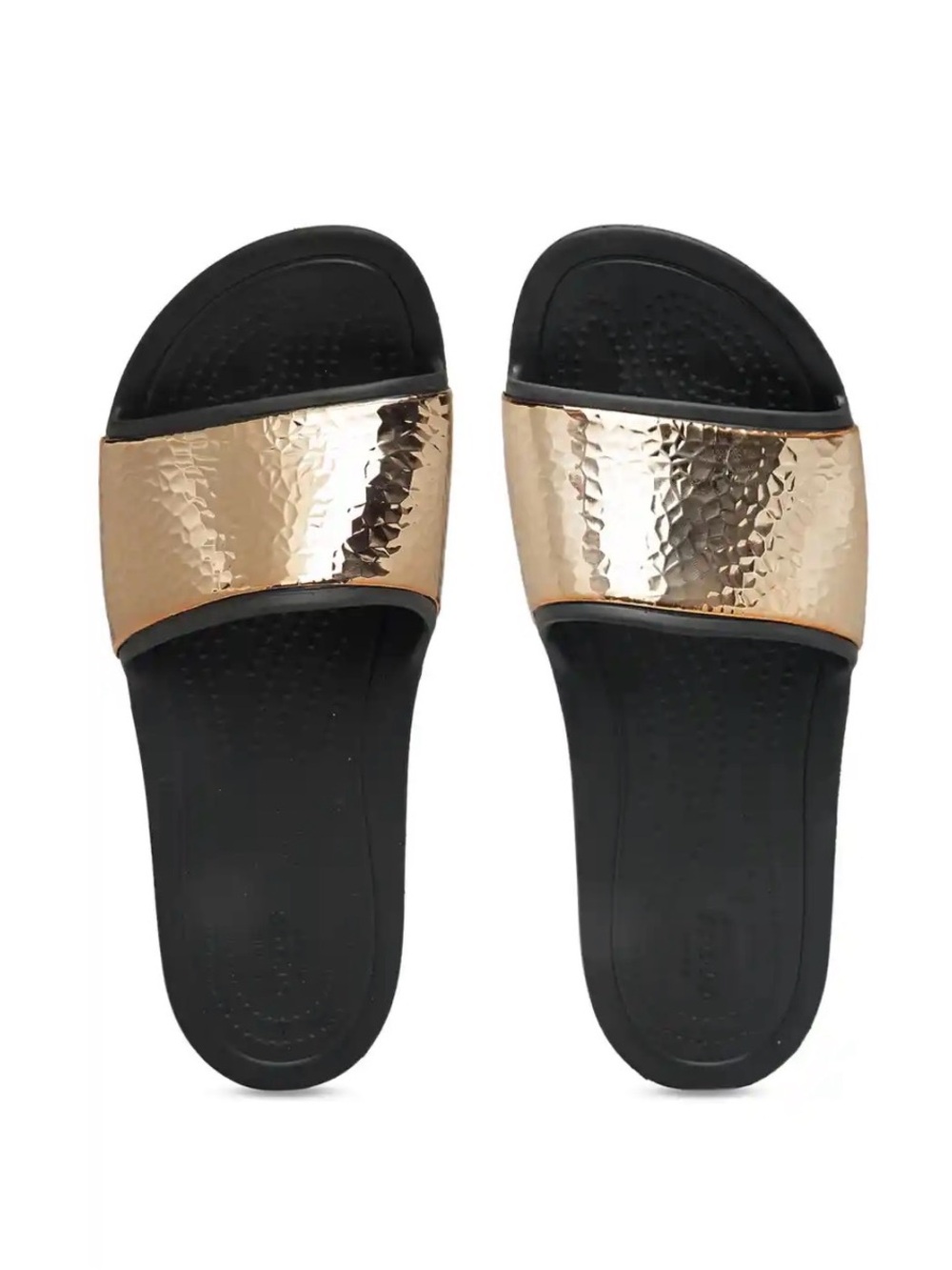 CROCS Kids Metallic Rose Gold and Black Slide Sandals
